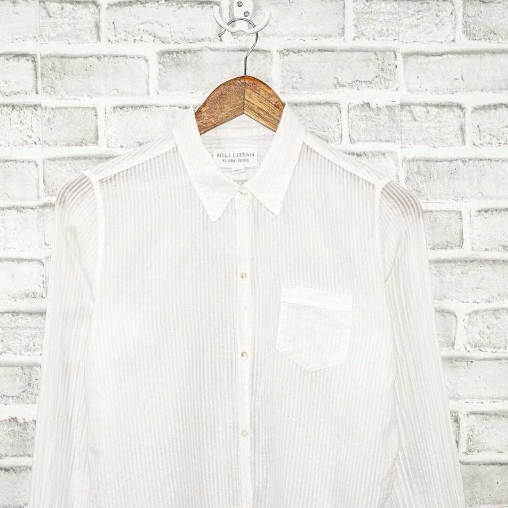 NILI LOTAN Women's White semi Sheer Stripe Button… - image 7