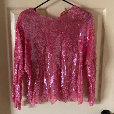 Vintage Oleg Cassini Hot Pink Sequin Disco Hand Be