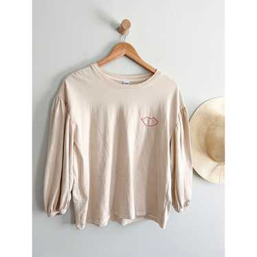 Clare V. | Drop-Shoulder Tee | Cream/Poppy | Embr… - image 1