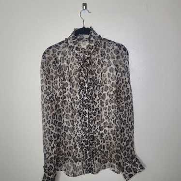 LUISA CERANO Leopard Animal Print Silk Long Sleeve