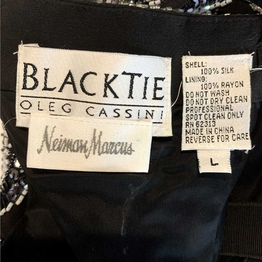 Vintage Black Tie x Oleg Cassini Sz L Black & Whi… - image 5