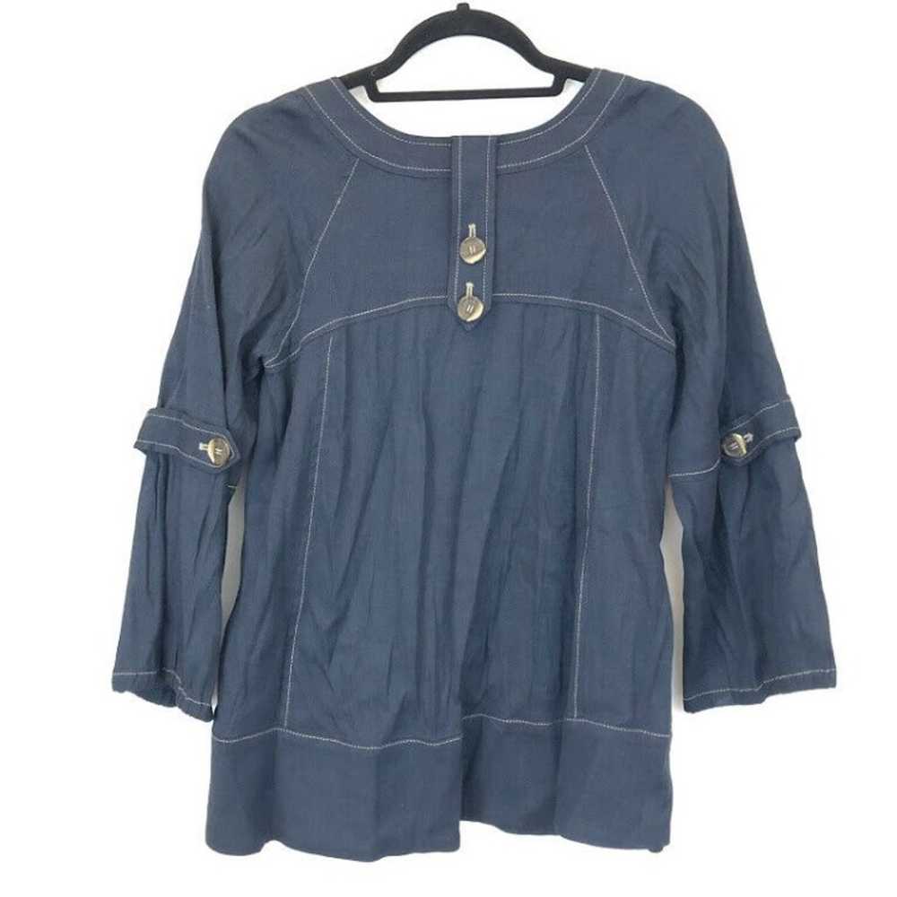 Tibi XS Linen Navy Popover Blouse Jacket - image 2