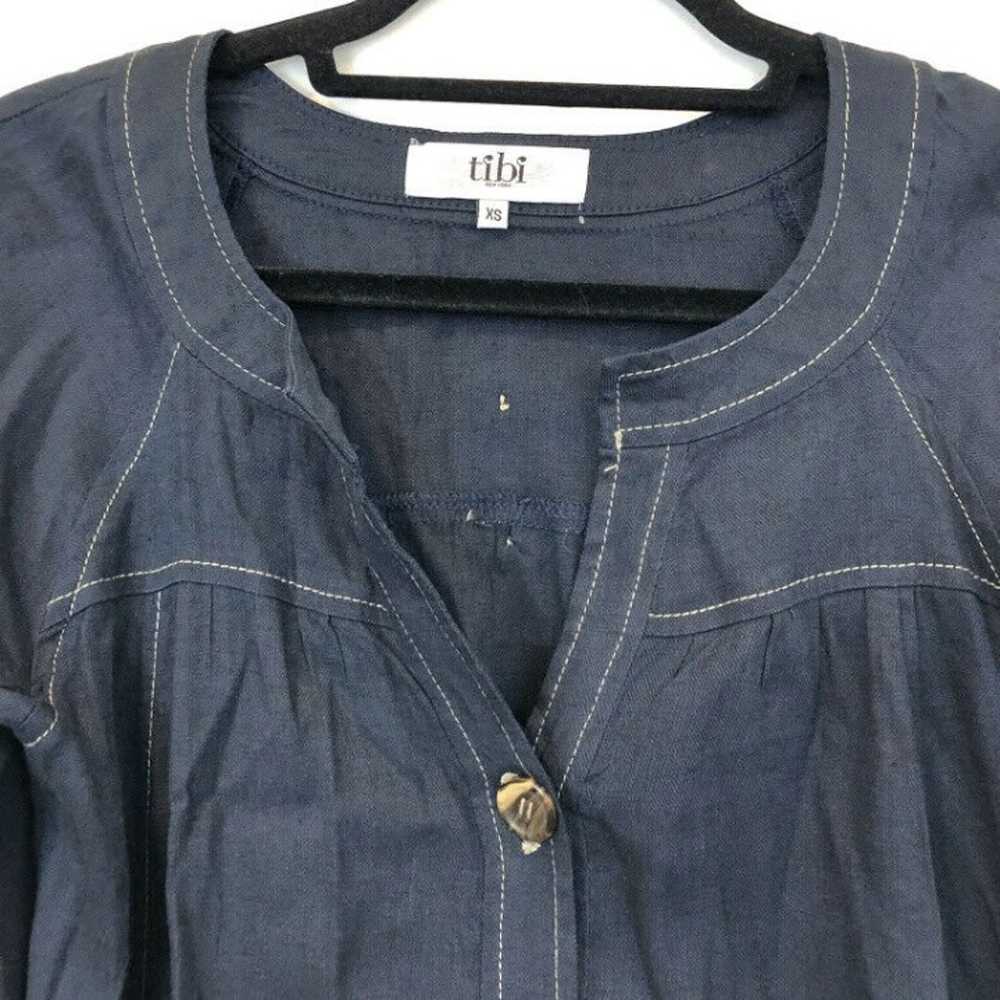 Tibi XS Linen Navy Popover Blouse Jacket - image 3