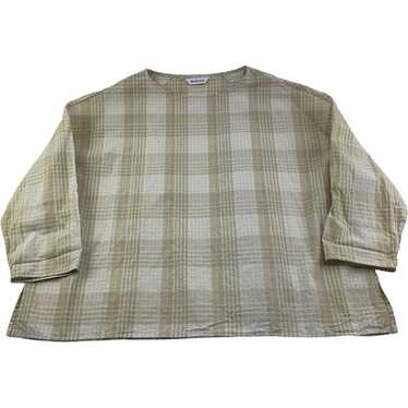 Veritecoeur Brown Check Boxy Long Sleeve Cotton T… - image 1