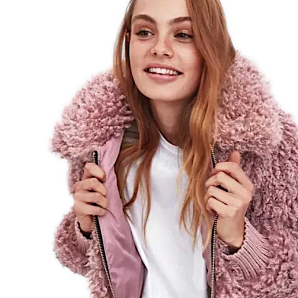 Zara pink mauve teddy bear furry faux fur full zi… - image 10
