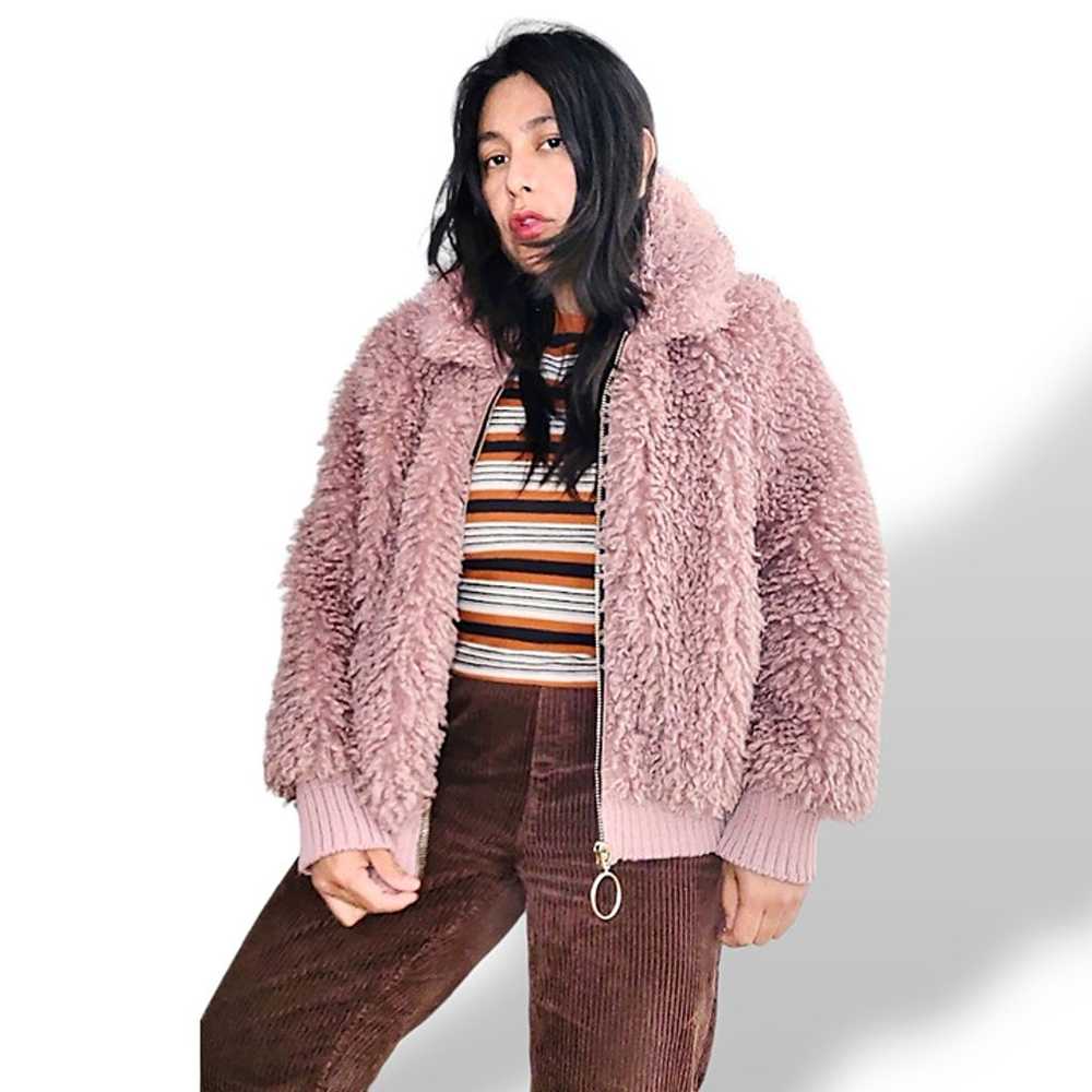 Zara pink mauve teddy bear furry faux fur full zi… - image 1