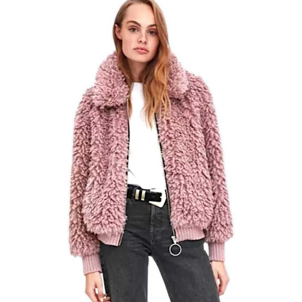 Zara pink mauve teddy bear furry faux fur full zi… - image 8