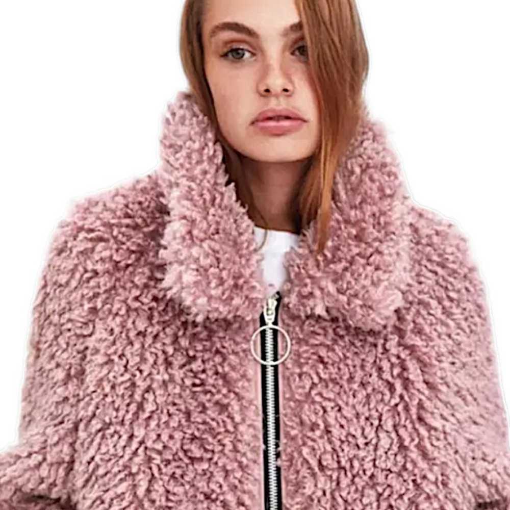 Zara pink mauve teddy bear furry faux fur full zi… - image 9