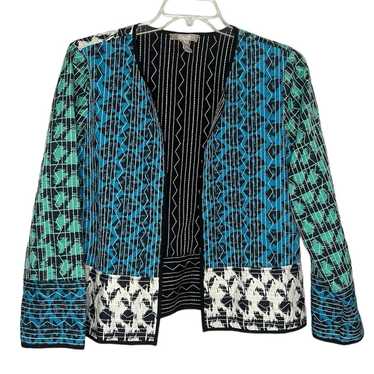Chicos Quilted Cotton Kantha Open Front Blazer Jac