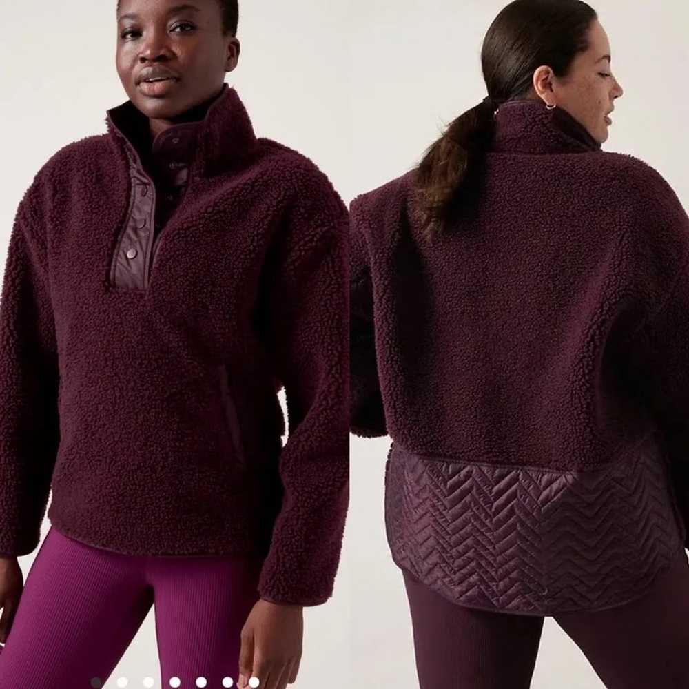 Athleta NEW  burgundy cozy sherpa snap pullover s… - image 1