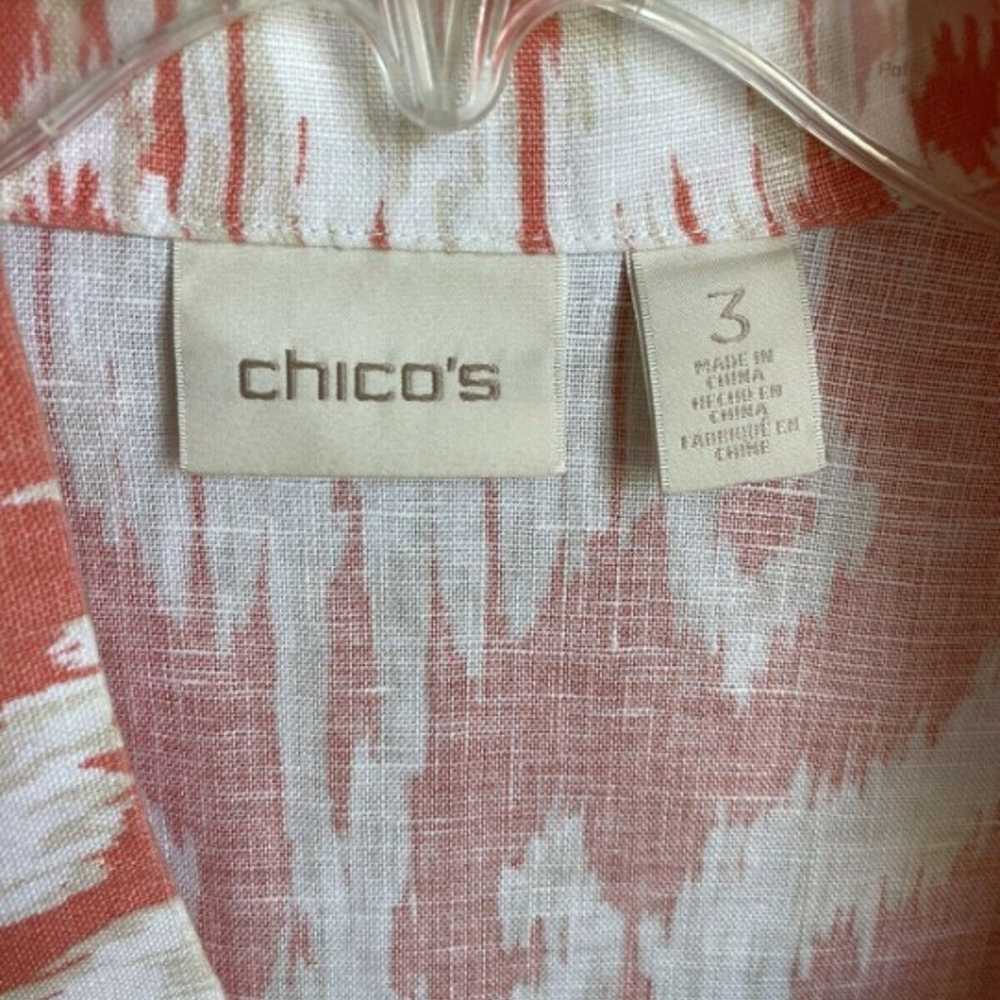 Chico's 3 Orange Ikat Print 100% Linen Open Front… - image 2