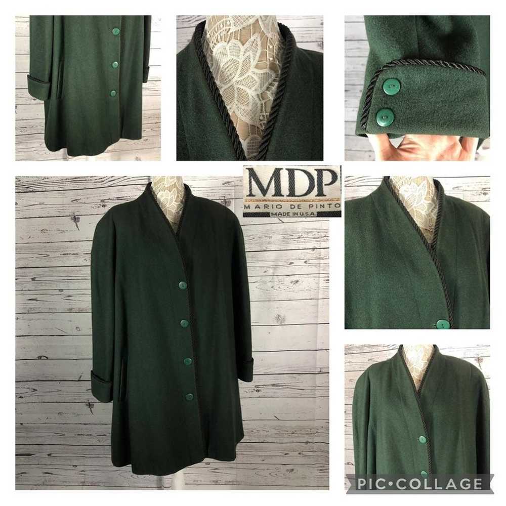 VINTAGE MDP Mario De Pinto green wool V neck coat… - image 2