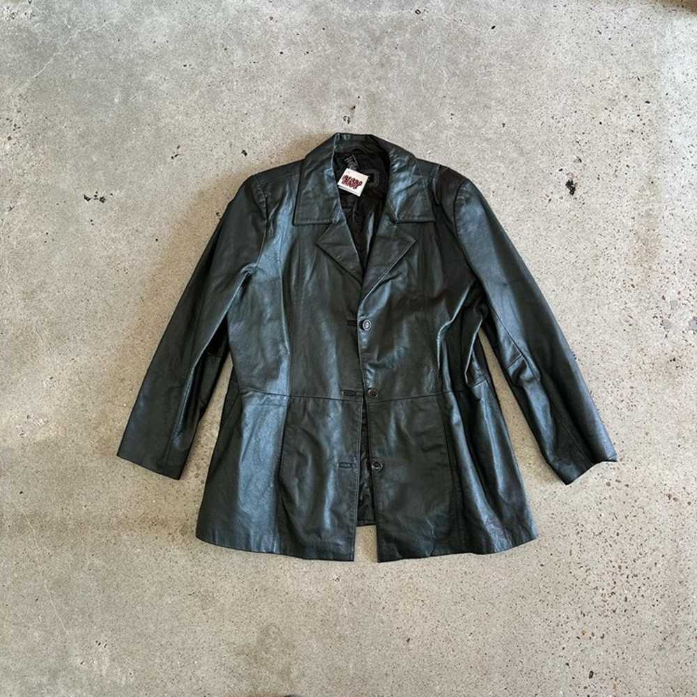 Vintage green leather jacket // plus size - image 1