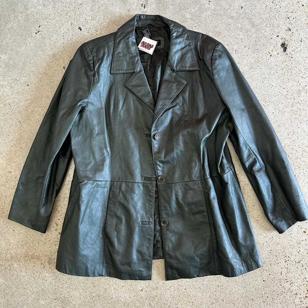 Vintage green leather jacket // plus size - image 3