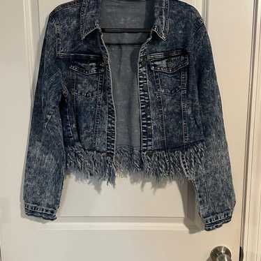 Stonewashed denim fringe jacket size 2XL - image 1