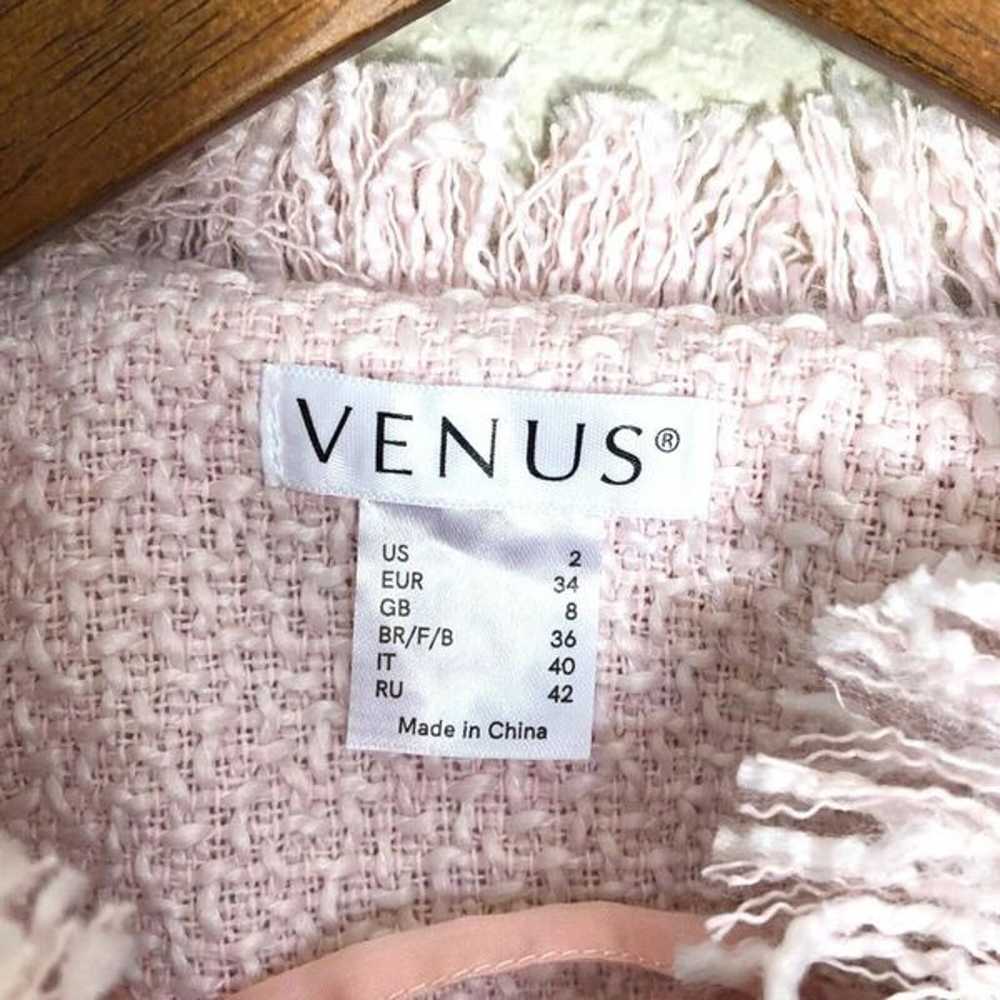 NWOT Venus Blush Pink Tweed Overcoat Fringe Fray … - image 11