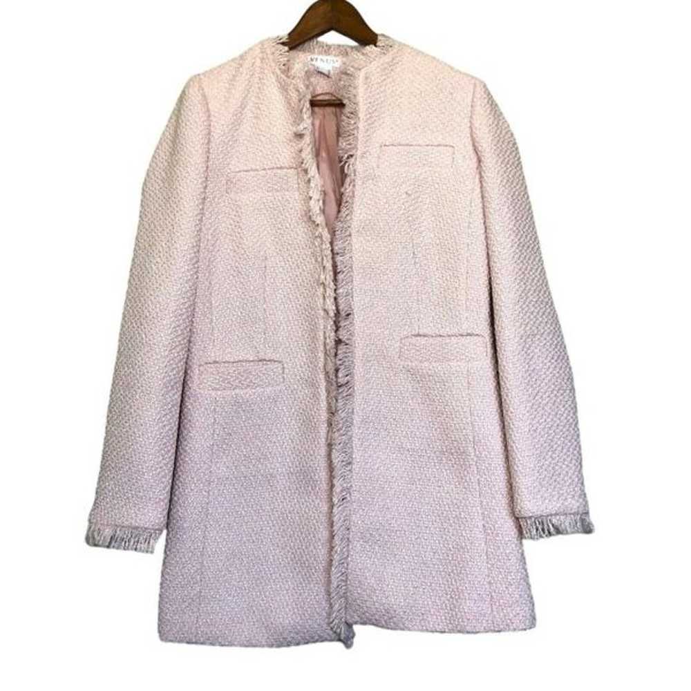 NWOT Venus Blush Pink Tweed Overcoat Fringe Fray … - image 2