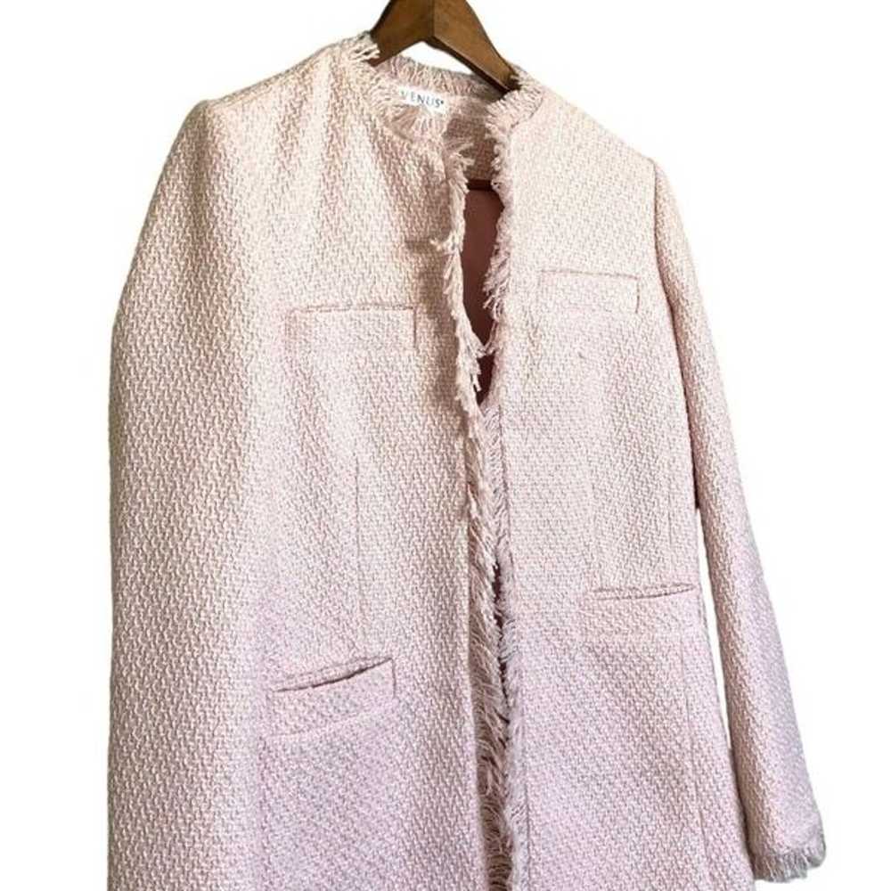 NWOT Venus Blush Pink Tweed Overcoat Fringe Fray … - image 3