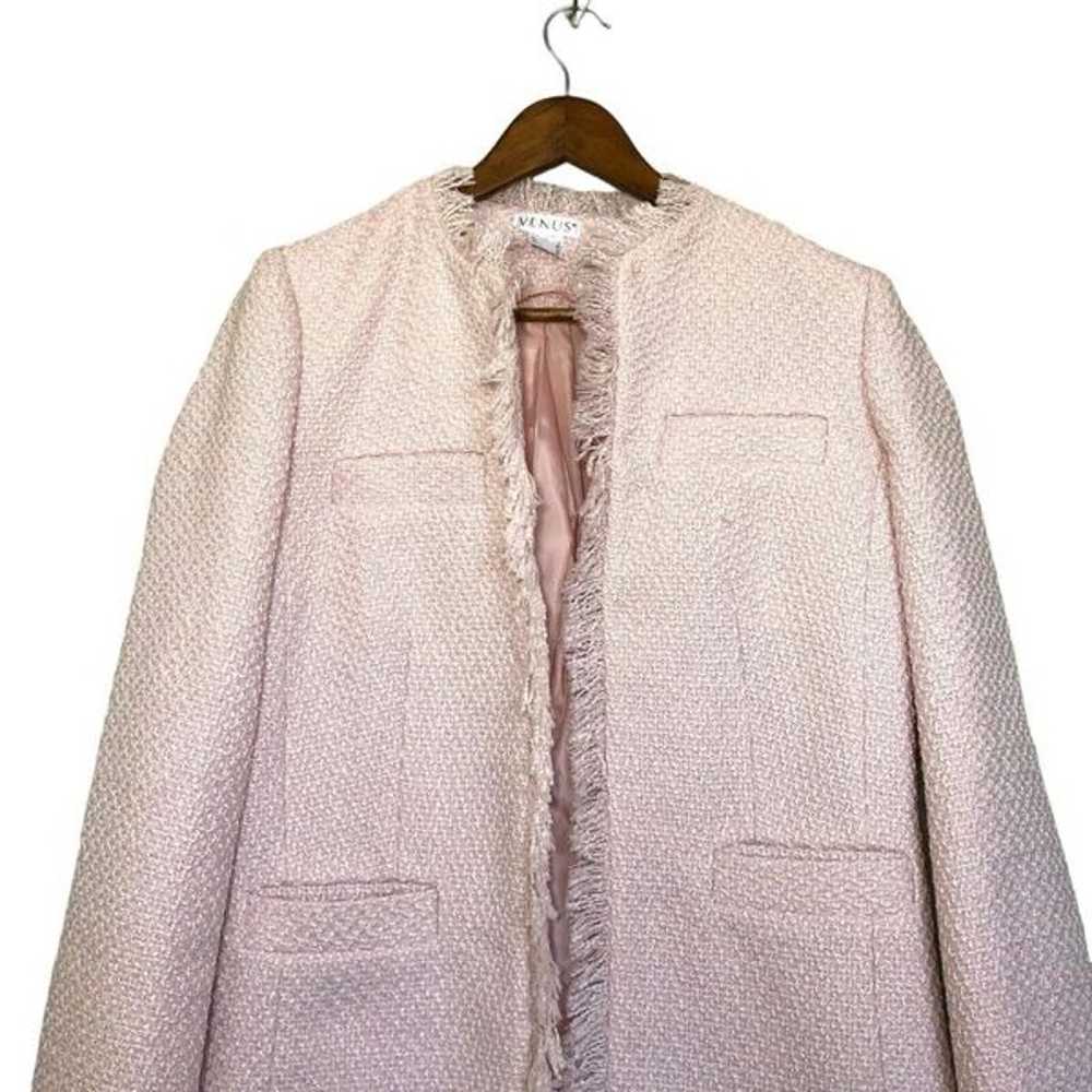 NWOT Venus Blush Pink Tweed Overcoat Fringe Fray … - image 4