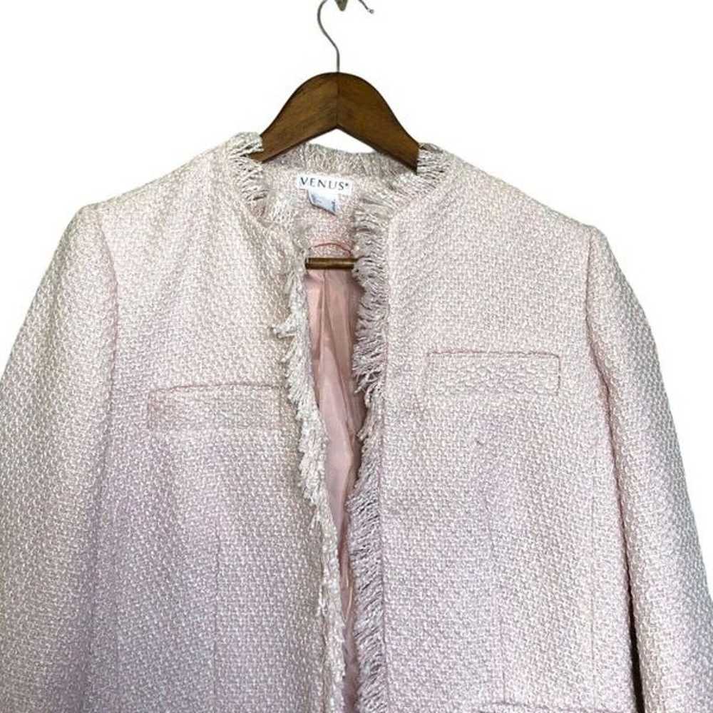NWOT Venus Blush Pink Tweed Overcoat Fringe Fray … - image 5