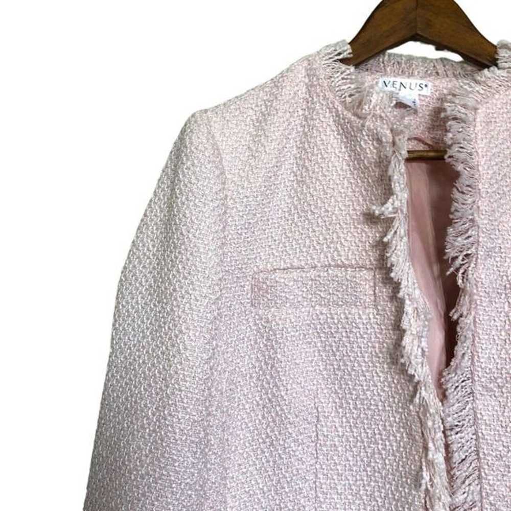 NWOT Venus Blush Pink Tweed Overcoat Fringe Fray … - image 6