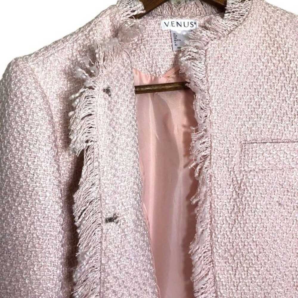 NWOT Venus Blush Pink Tweed Overcoat Fringe Fray … - image 7