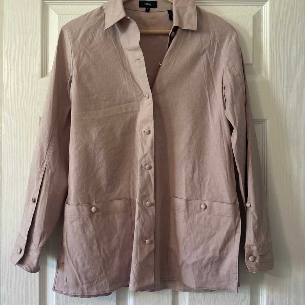 Theory Belted Shirt Jacket in Linen Blend Melange… - image 4