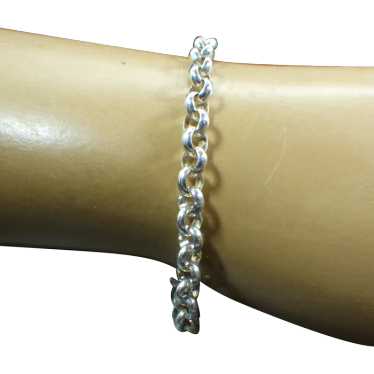 Vintage Sterling Silver Rolo Link Bracelet, Lobst… - image 1