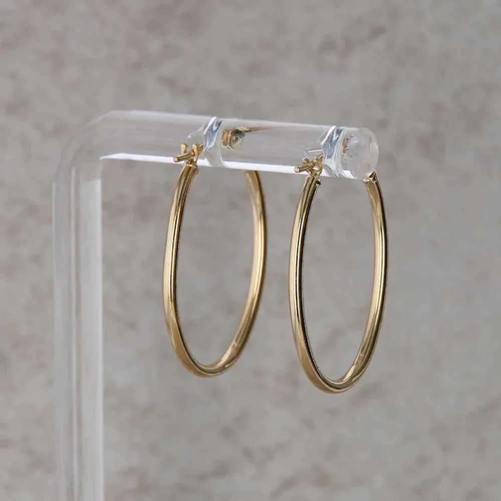 14k Yellow Gold Thin Oval Hoop Earrings 0.72g - image 2