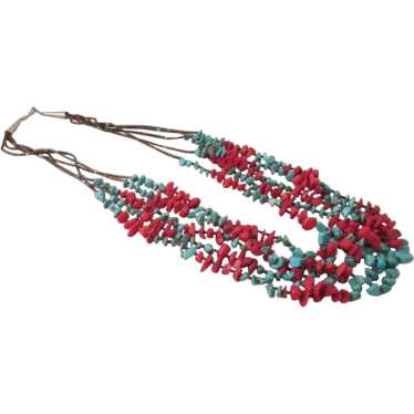 Turquoise /Coral 3 Strand Necklace