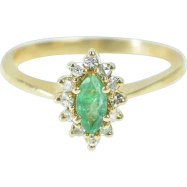 14K Marquise Emerald Diamond Engagement Ring Size 