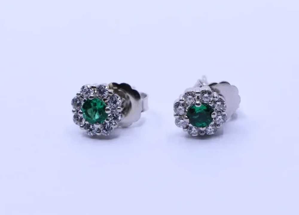 18K White Gold Emerald Diamonds Stud Earring - image 10