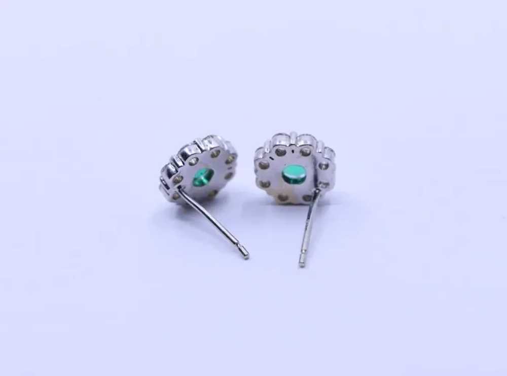 18K White Gold Emerald Diamonds Stud Earring - image 6