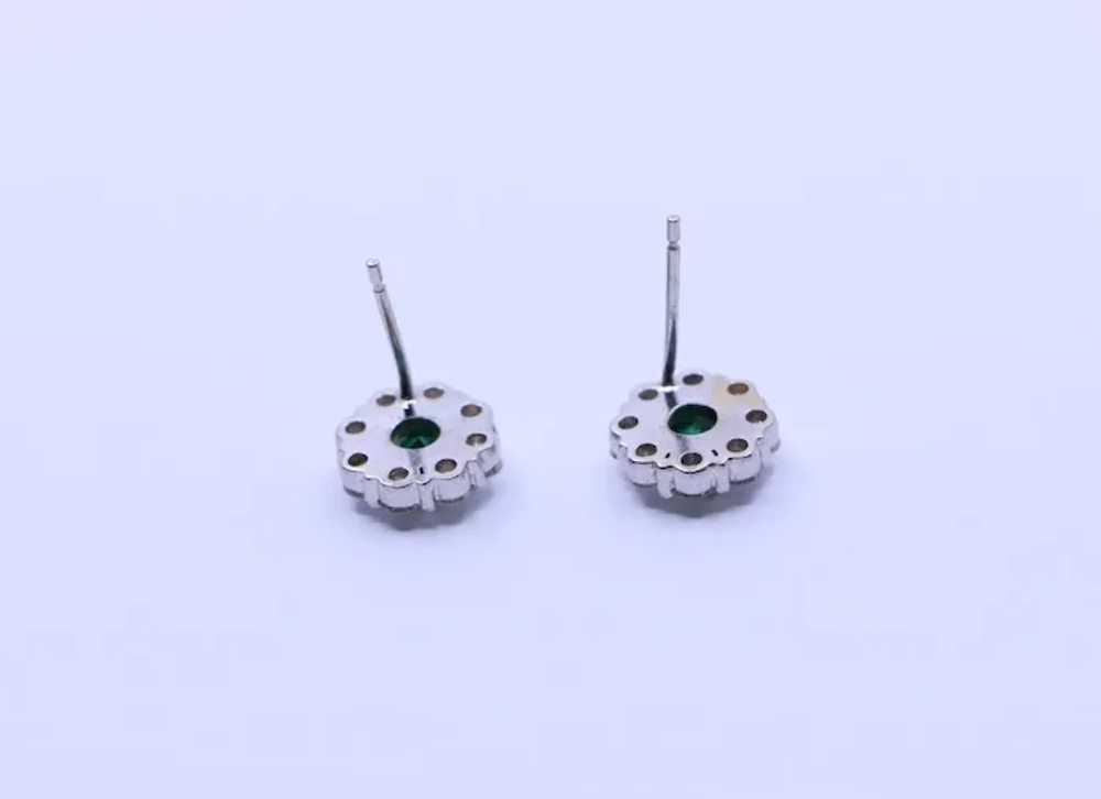 18K White Gold Emerald Diamonds Stud Earring - image 9