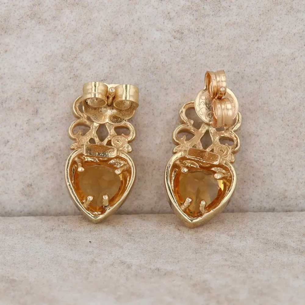 10k Yellow Gold Heart Citrine Dangle Earrings - image 2