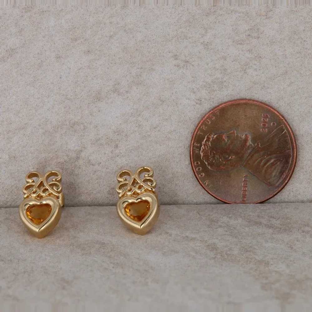 10k Yellow Gold Heart Citrine Dangle Earrings - image 4