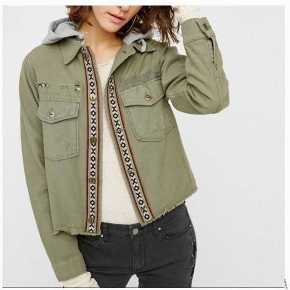 Free People Olive Green Military Distressed Hoode… - image 1