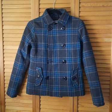 WestWind Grey and Blue Plaid Double Breasted Wool 