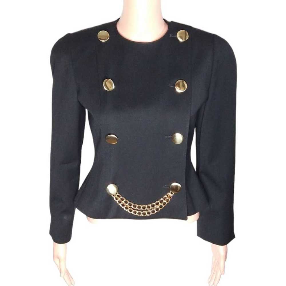 Vintage Black Wool Jacket size 2 with Gold Button… - image 1