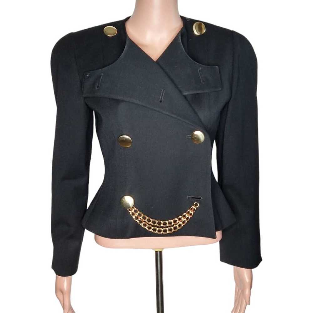 Vintage Black Wool Jacket size 2 with Gold Button… - image 2