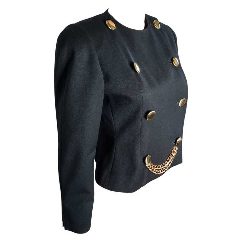 Vintage Black Wool Jacket size 2 with Gold Button… - image 3