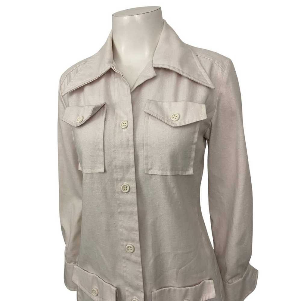 1970s White Cotton Button Up Safari Shirt Jacket … - image 2