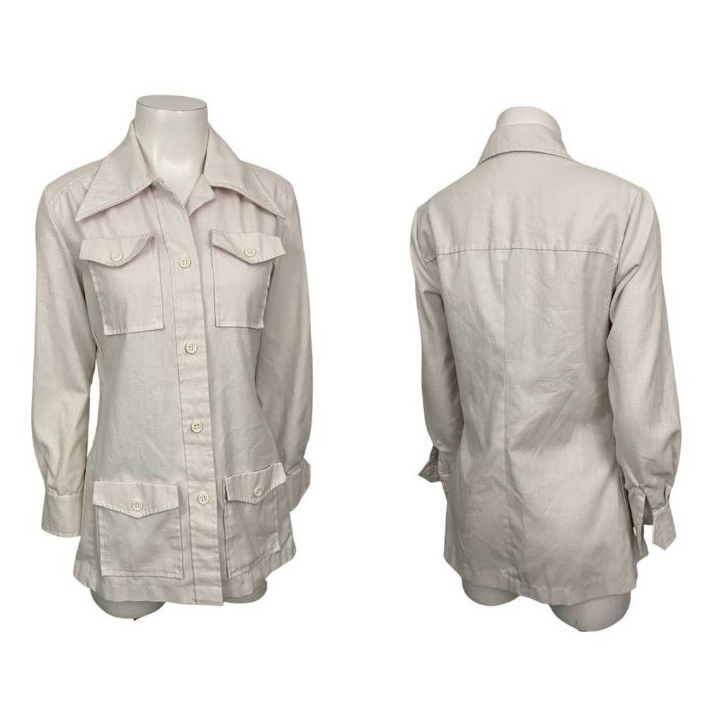 1970s White Cotton Button Up Safari Shirt Jacket … - image 3