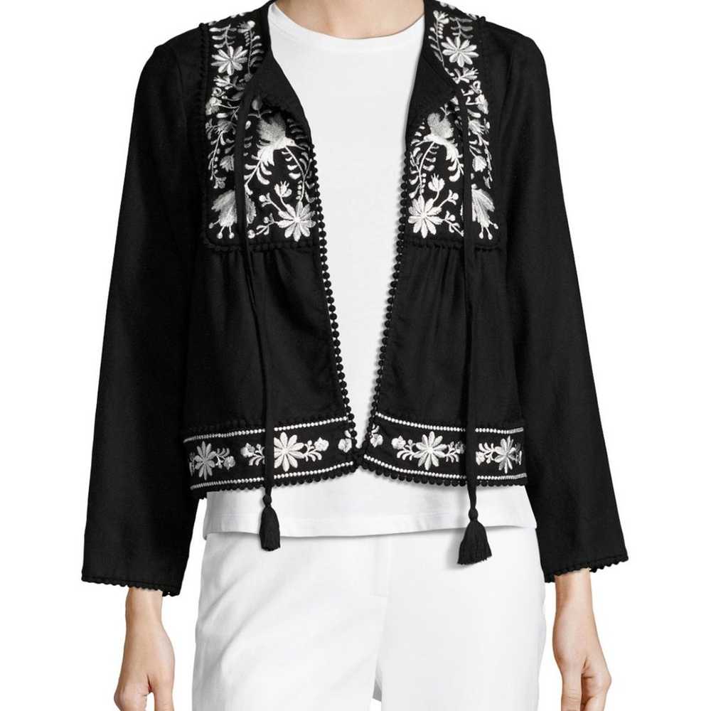 Kate Spade Floral Embroidered Pompom Jacket small - image 2