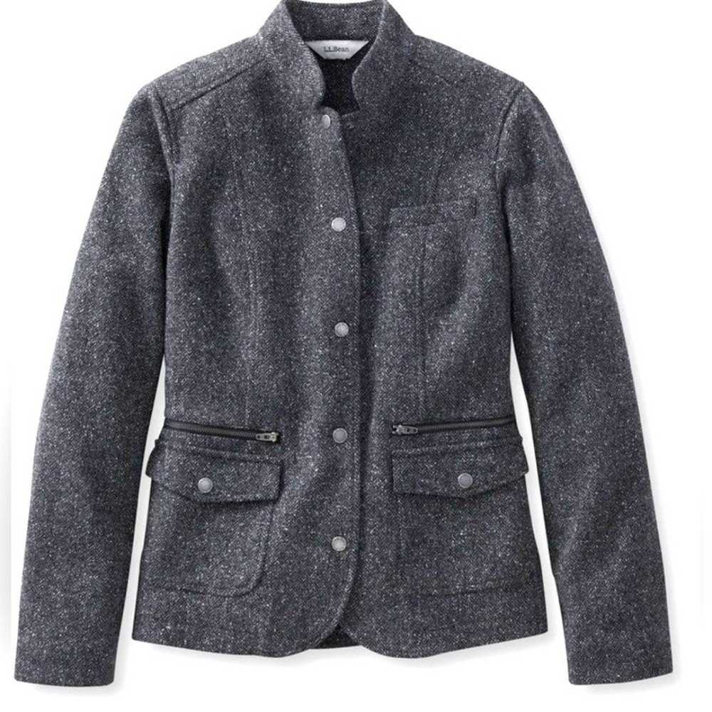 L.L. Bean Stockington Jacket Herringbone Gray vir… - image 1