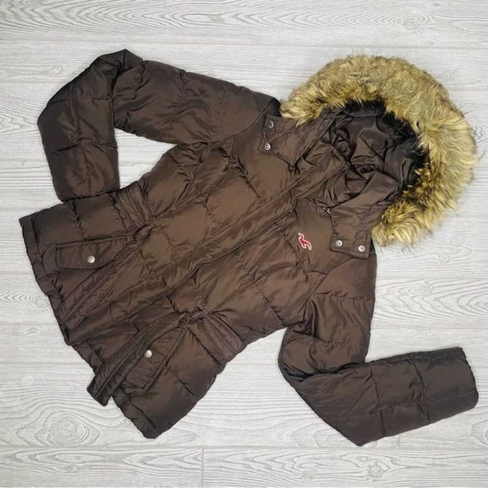 Hollister brown down removable faux fur hooded co… - image 1