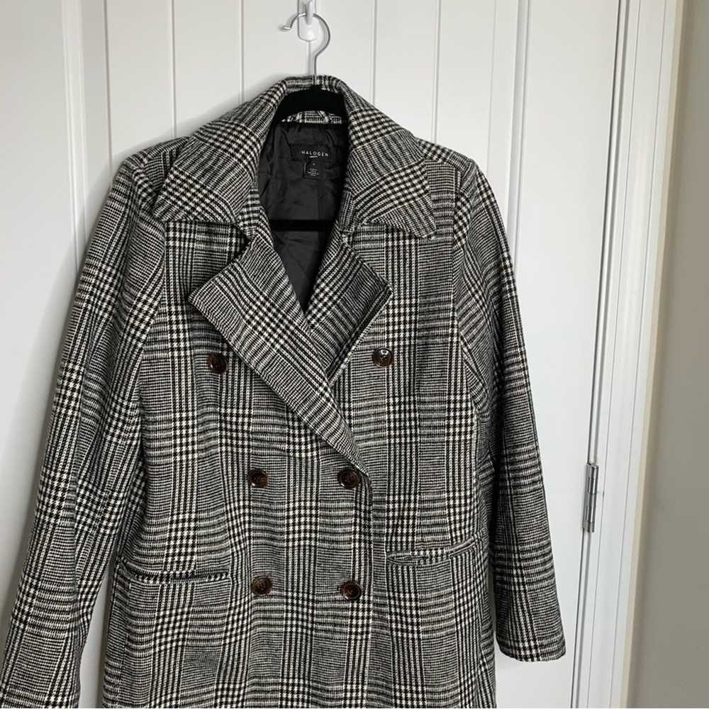 Halogen tailored plaid double breasted long wool … - image 7