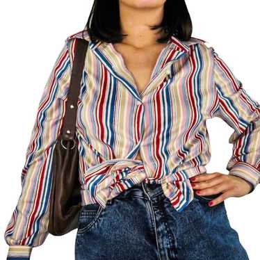 RRRuss 1980s Colorful Candy Stripe Button Down Ca… - image 1