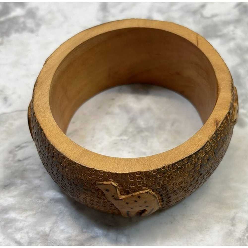 Wood Bangle Bracelet Camel Vintage Carved Texture… - image 6