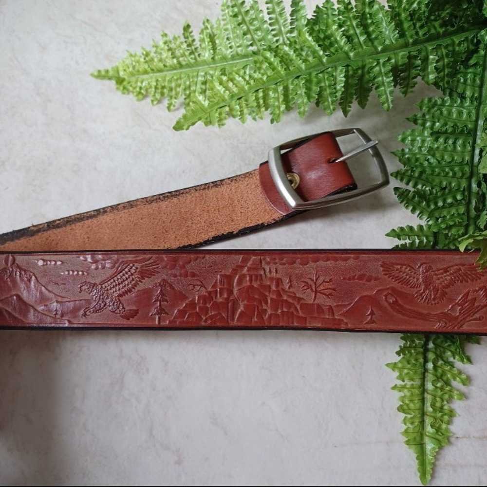 Vintage Brown Leather Belt Eagle Southwestern Mex… - image 1